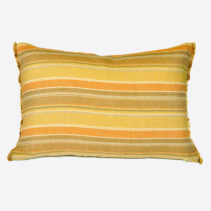 Mustard and Brick Striped Linen Cushion with Fringe Joanna Wood Shop