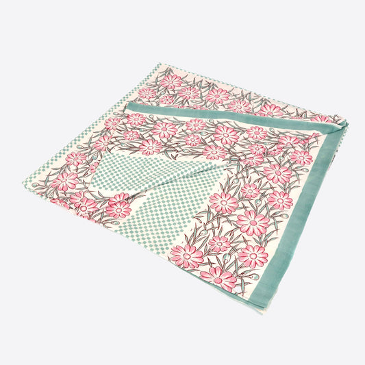 Pink and Celadon Floral Tablecloth