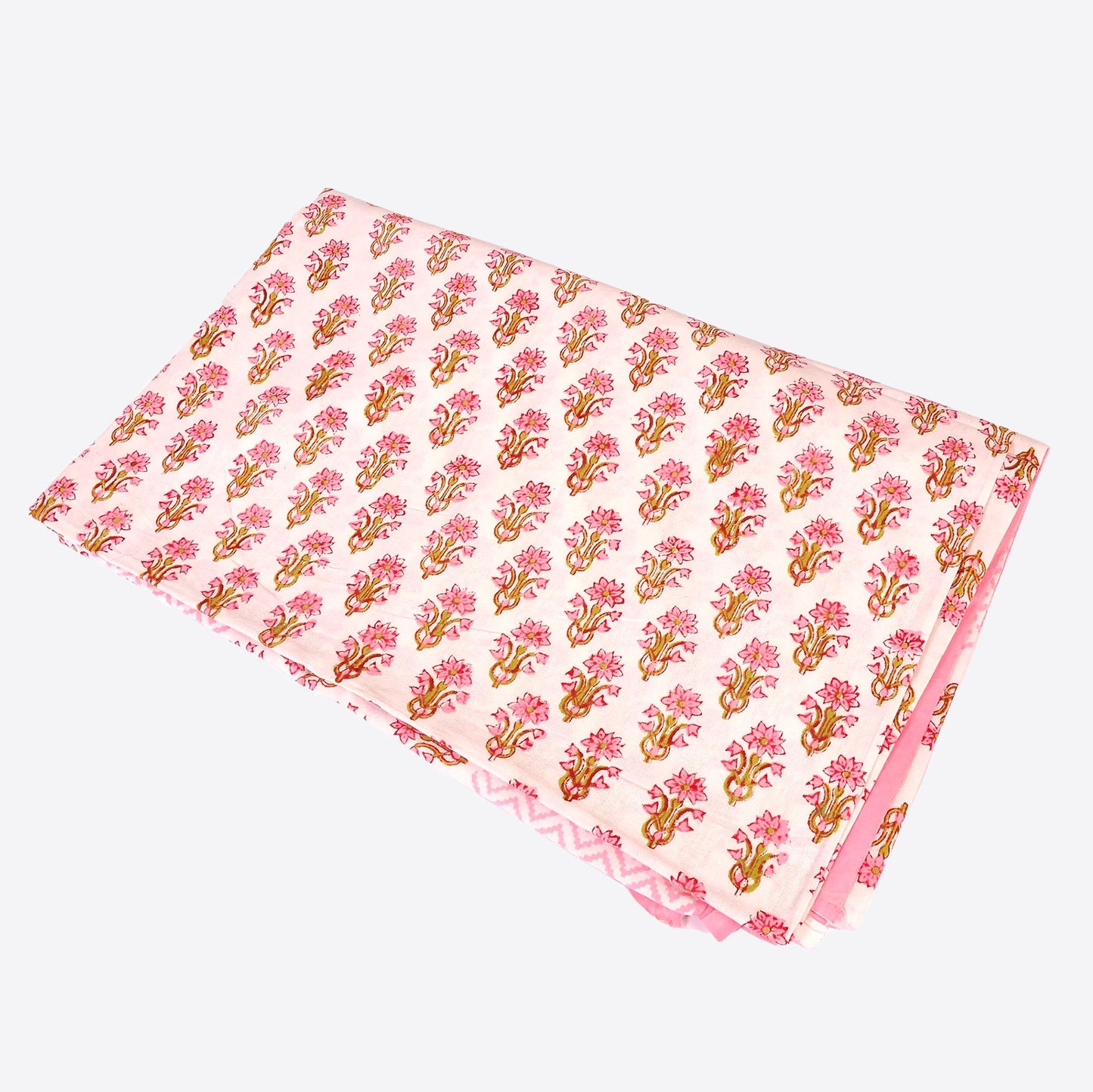 pink flowered with zig zags tablecloth