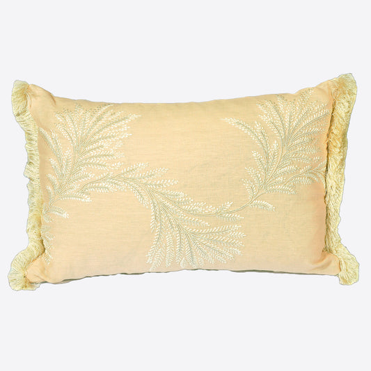 Pink Embroidered Linen Cushion with Ivory Fringe