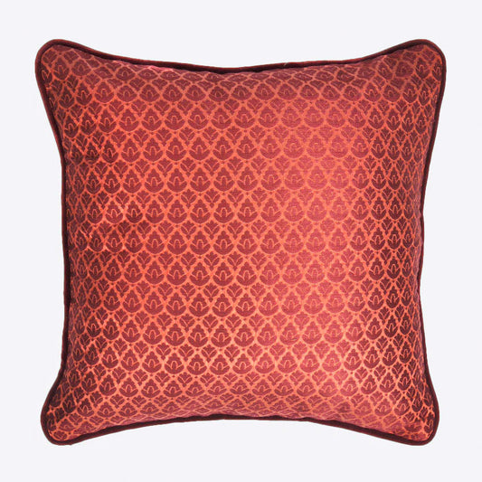 ruby print cushion with black velvet trim