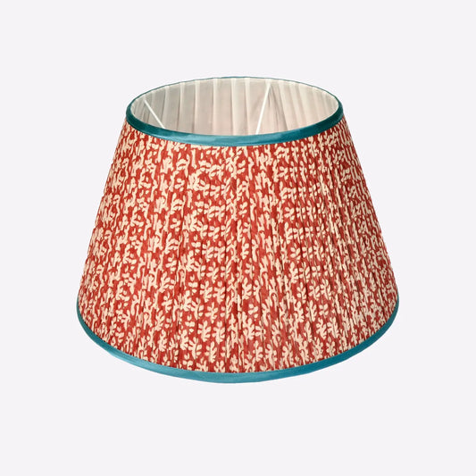 Red Print Pleated Lampshade with Blue Trim Medium Joanna Wood Shop