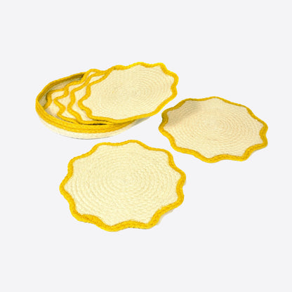 Set 6 jute Placemats with bright yellow wavy edges in Basket Joanna Wood Shop