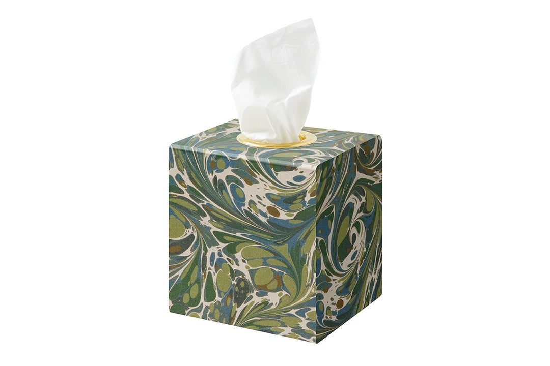 Dark Blue and Olive Green Marble Paper Tissue Box Cover Joanna Wood Shop
