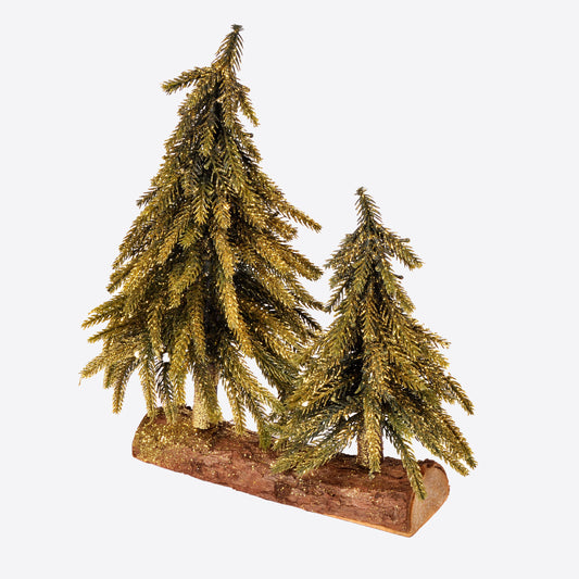 Two Green Fir Trees on Log Not specified