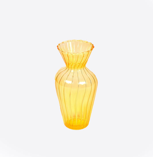 bright yellow fluted glass vase