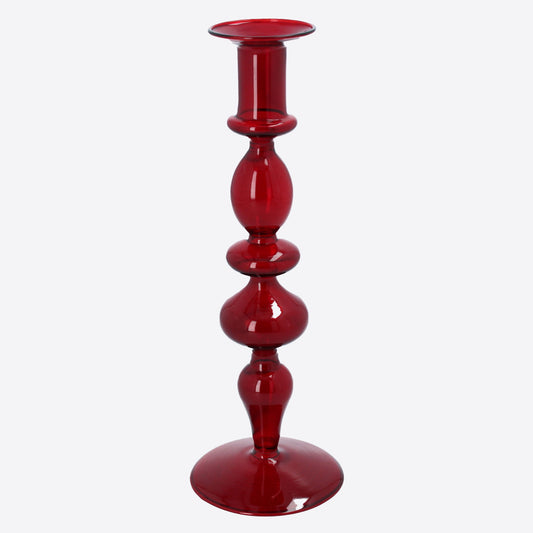 Red Glass Tapered Candlestick Not specified