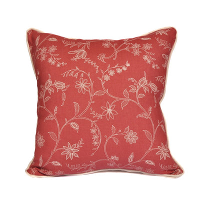 Red Floral Square Linen Cushion with Ivory Back Joanna Wood Shop