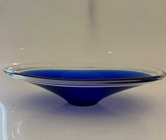 1970s Scandinavian Oval Cobalt Glass Bowl