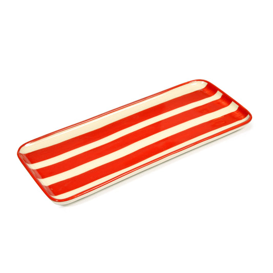 Red Striped Porcelain Tray Not specified