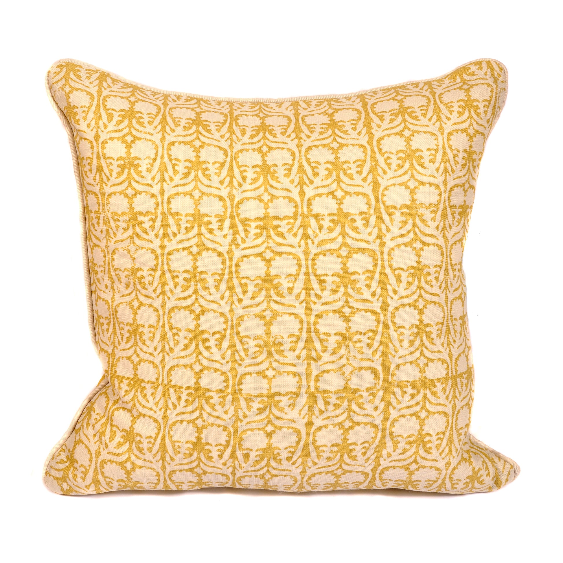 Ochre Floral Linen Cushion with Check Silk Back Not specified
