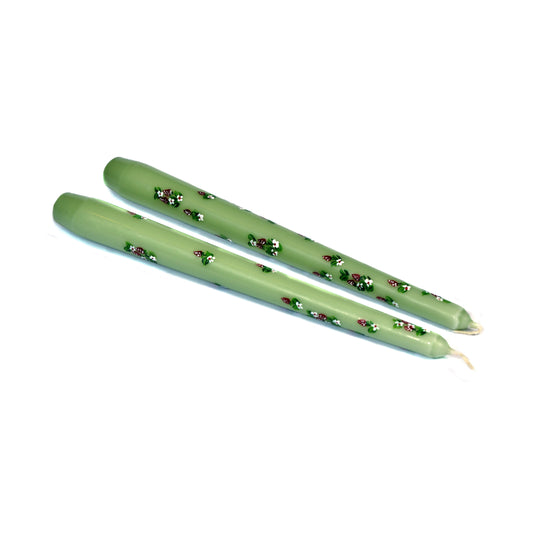 Pair of Green Hand Painted Strawberry Candles