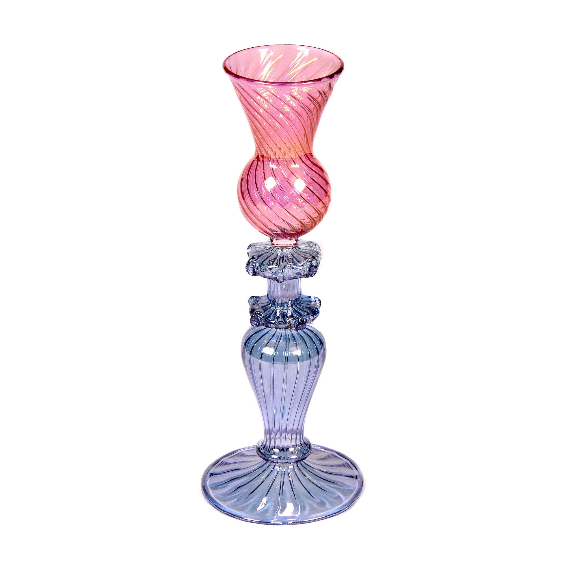 Fluted Pink and Blue Mouthblown Candlestick Joanna Wood Shop
