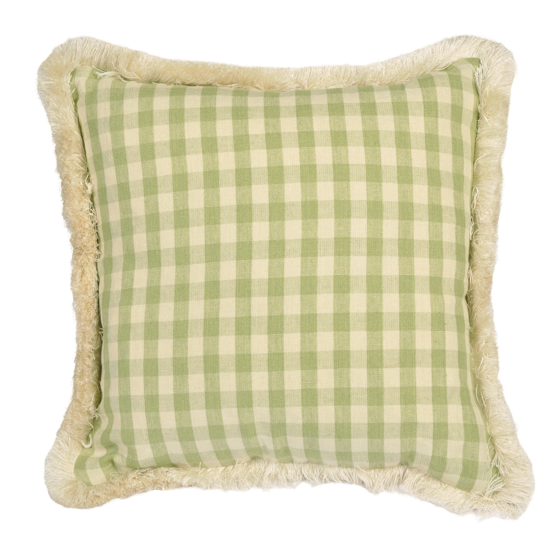 Green Gingham Square Cushion with Fringing Not specified