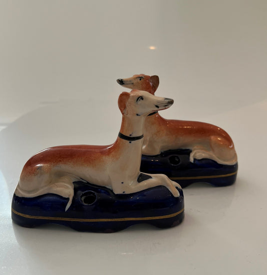 Pair of 19th Century Staffordshire Pottery Greyhound Pen Holders