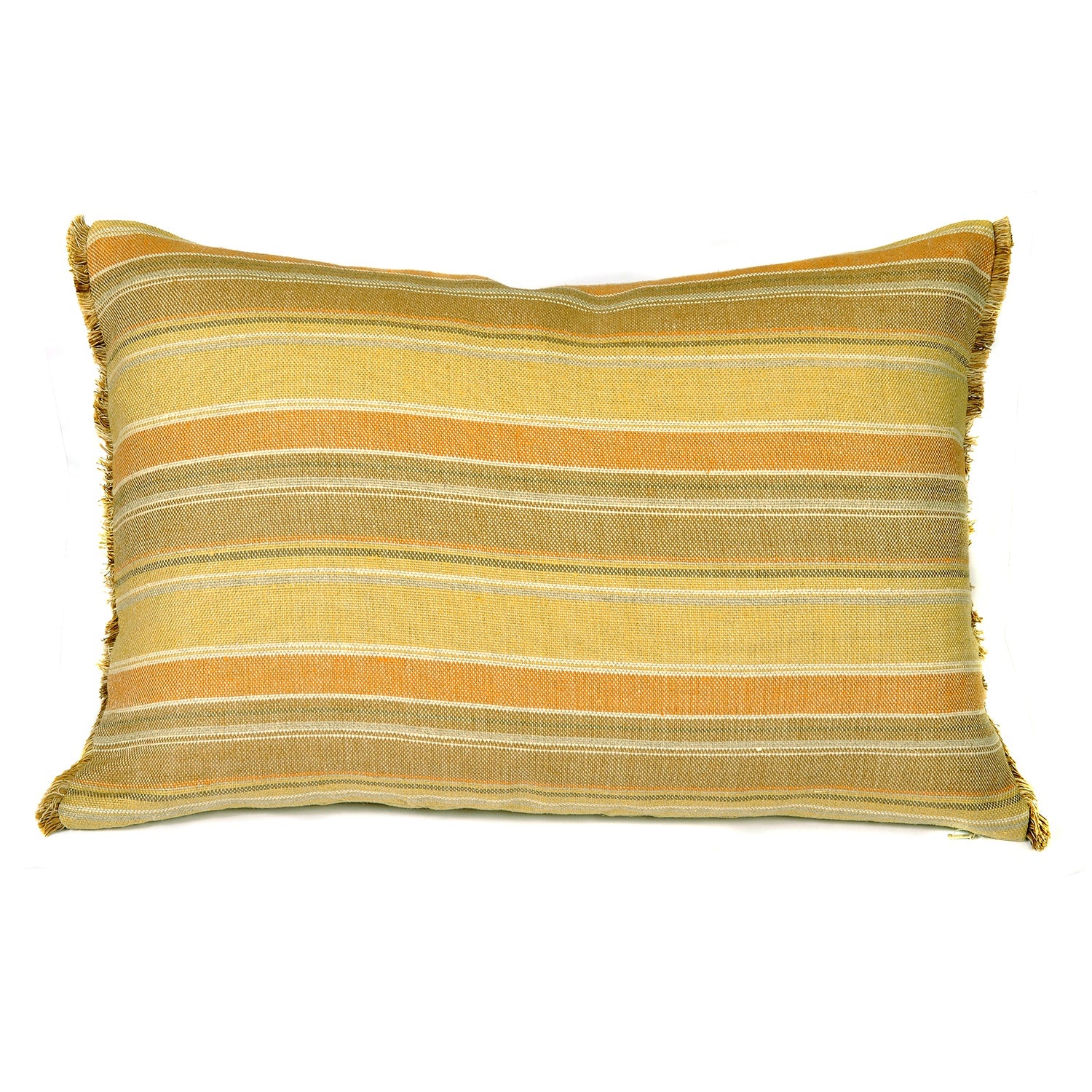 Mustard and Brick Striped Linen Cushion with Fringe Joanna Wood Shop