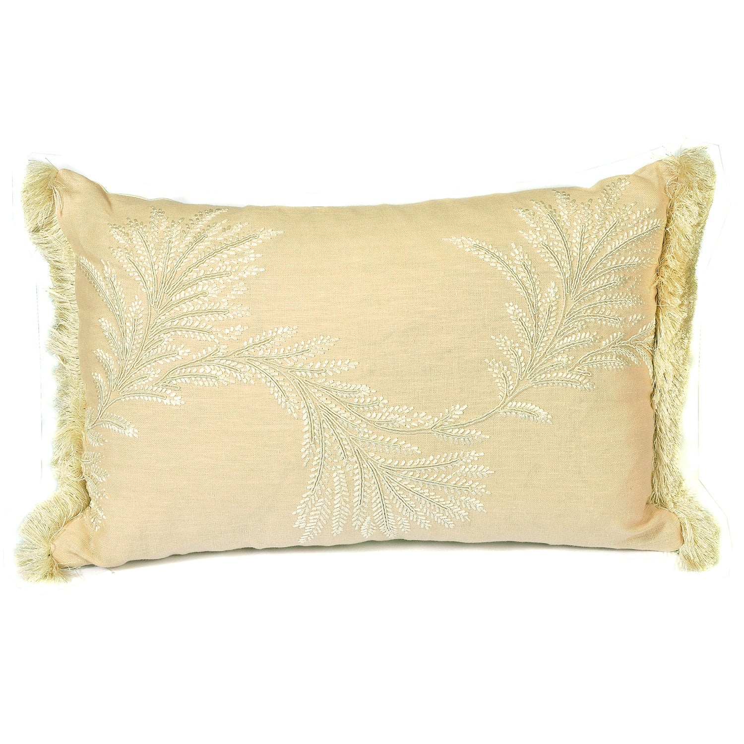 Pink Embroidered Linen Cushion with Ivory Fringe Joanna Wood Shop