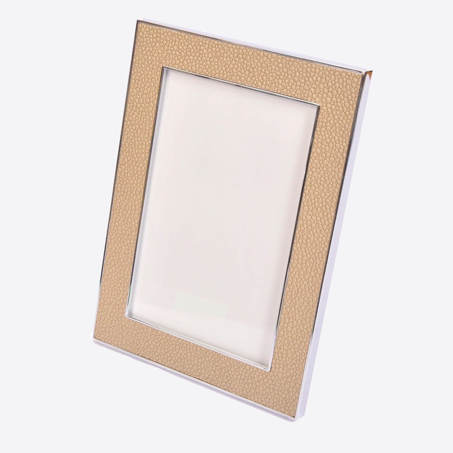 beige faux shagreen photo frame with silver edges
