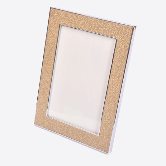 beige faux shagreen photo frame with silver edges
