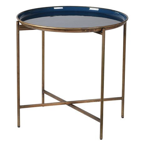Blue and Gold Enamel Tray Table Joanna Wood Shop