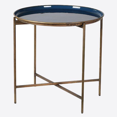 Blue and Gold Enamel Tray Table Joanna Wood Shop