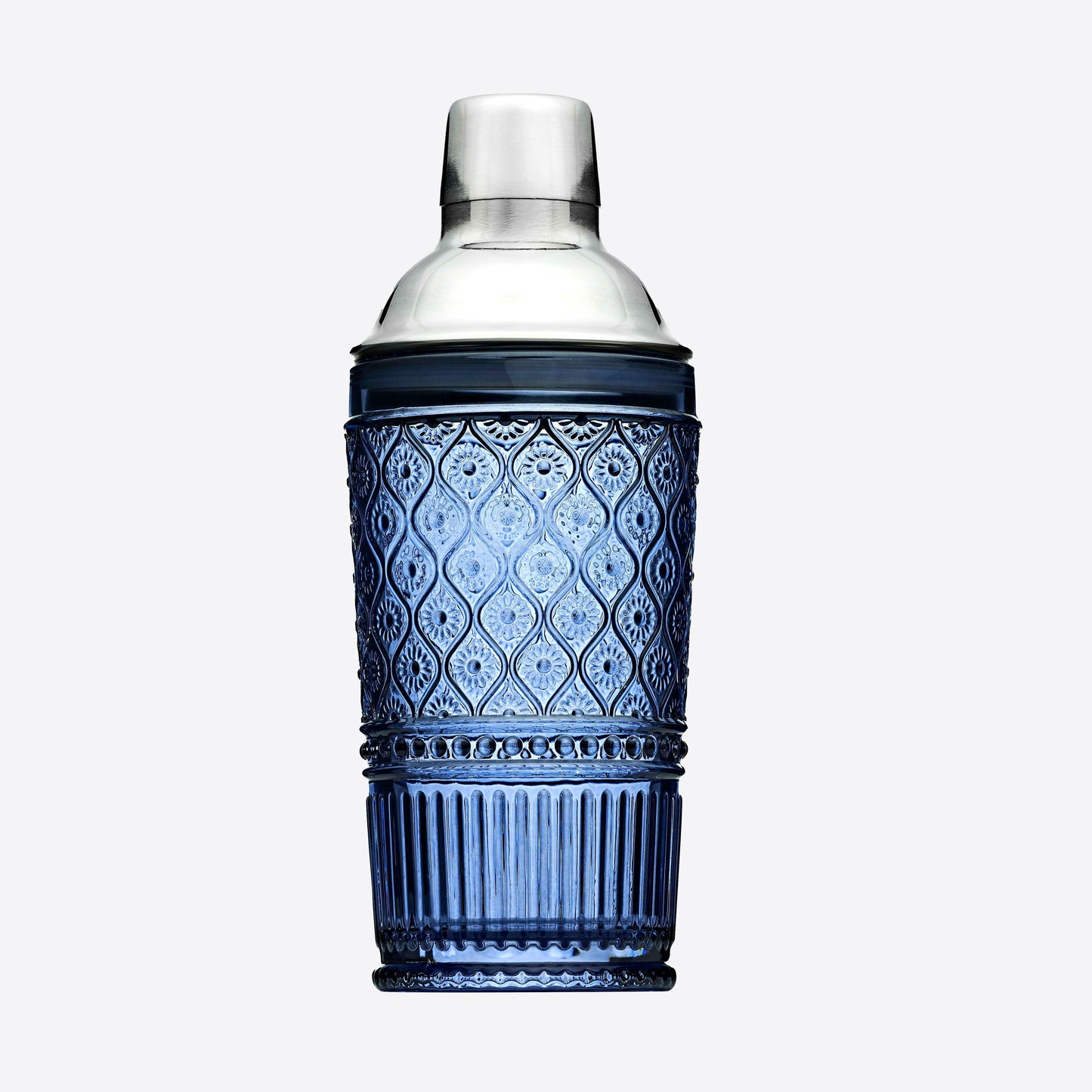 Blue Glass Cocktail Shaker with silver lid Joanna Wood