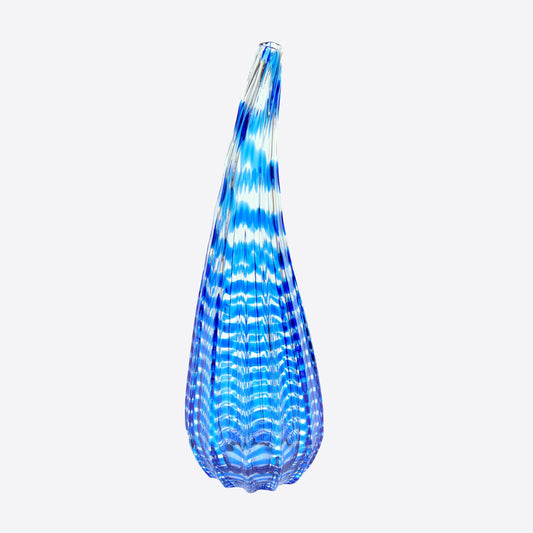 blue striped glass vase