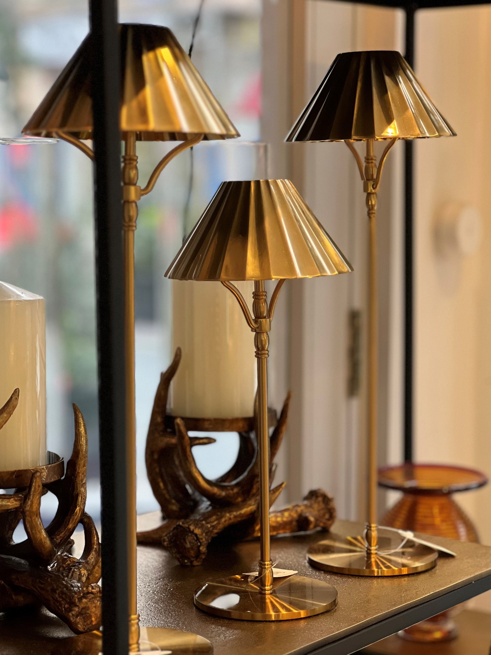 Large Rechargeable Brass Table Lamp with Brass Hood · Joanna Wood