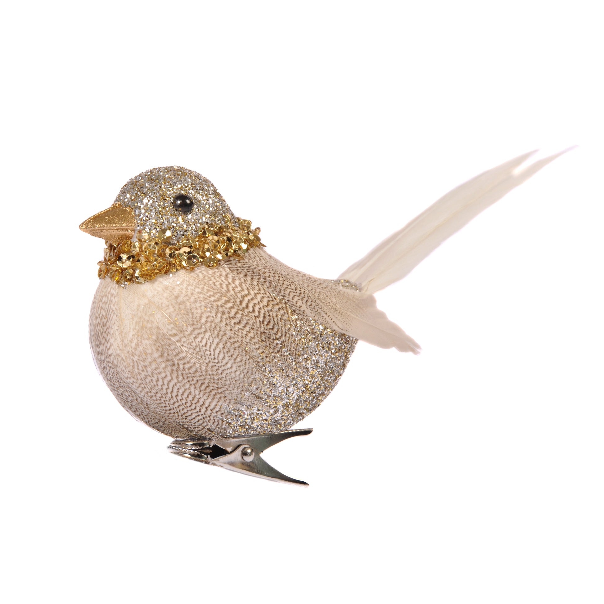 Pewter Glitter Bird Clip decroation