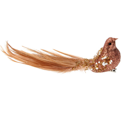 Copper Glitter Longtail Bird Decoration Not specified